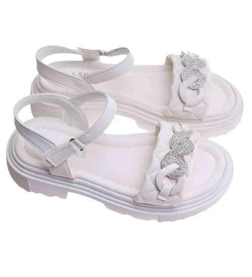 Białe dziewczęce sandały z cyrkoniami /E6-2 17628 T296/