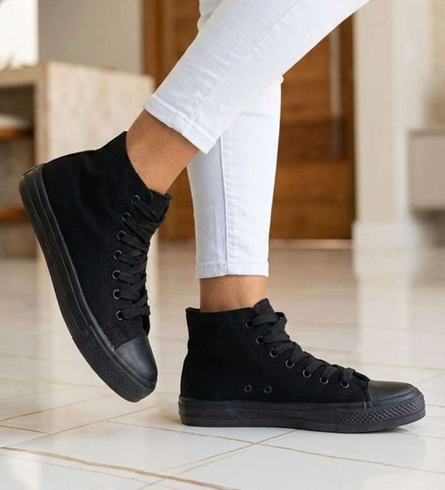 Klasyczne czarne trampki damskie z wysoką cholewką /H2 16707 G9-84/