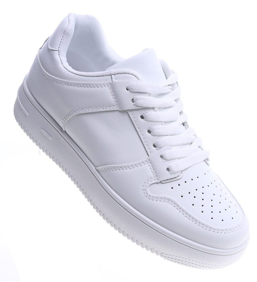 Białe damskie trampki na niskiej platformie /G2-3 13619 T484/