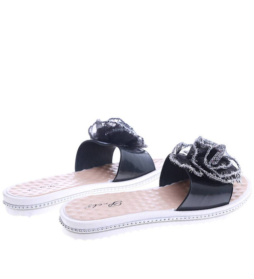 Plażowe czarne klapki z ozdobą /G6-1 14013 T190/