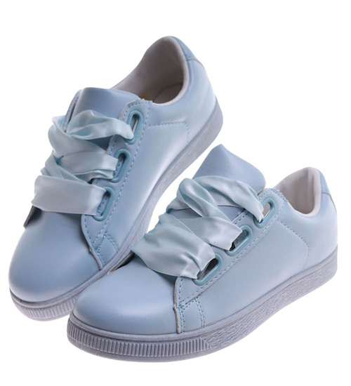 Wiązane trampki damskie pastelowe Baby Blue /A3-3 17510 W192/