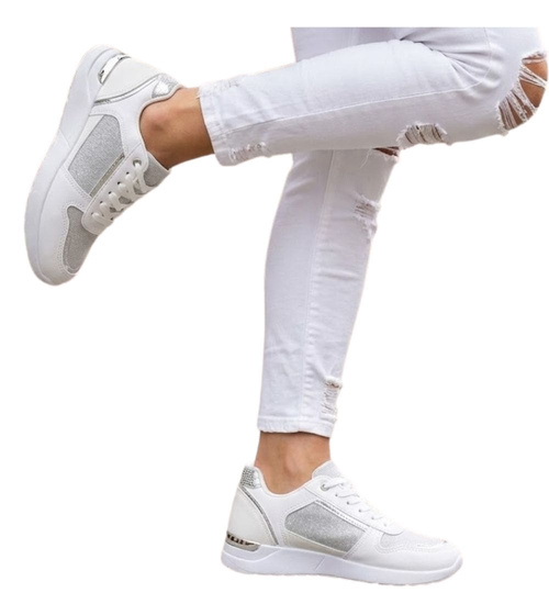 Wiązane białe buty sportowe damskie /G1-3 16066 G283/