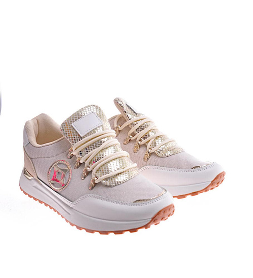 Sznurowane damskie buty sportowe Beżowe /D7-3 12348 T697/