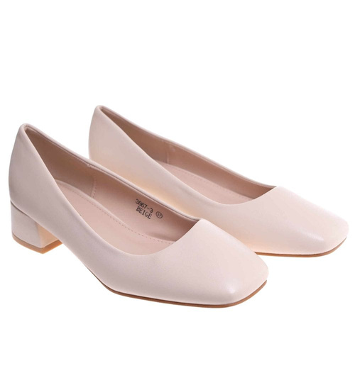 Beżowe czółenka na niskim obcasie /A6-3 +h2 18226 W102/