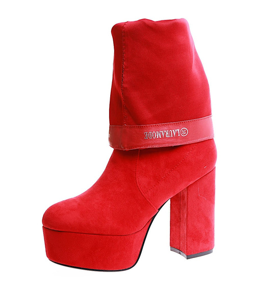 Czerwone kozaki na obcasie i platformie /G10-3 17154 T288/