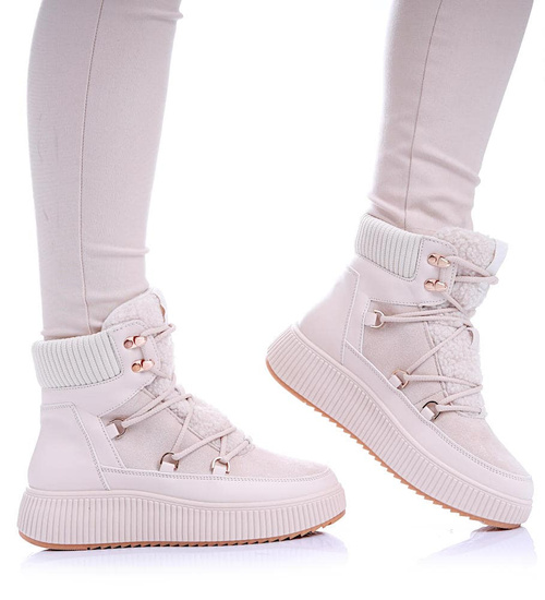 Damskie beżowe śniegowce na platformie /G6-1 17082 G386/