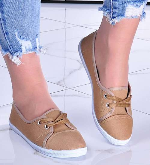 Materiałowe tenisówki damskie KHAKI /A9-2 1798 S036/ Materiałowe tenisówki damskie KHAKI /A9-2 1798 S036/