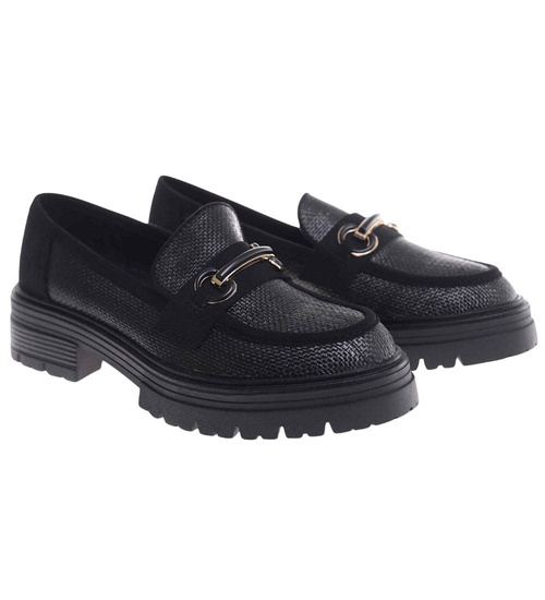 Czarne półbuty loafersy damskie na platformie /L2-1 18620 W142/