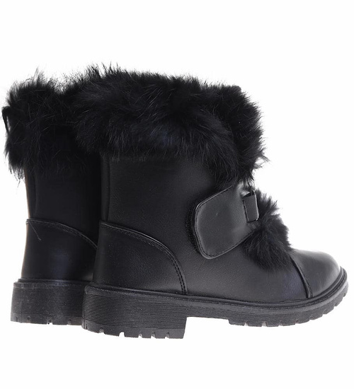 Zimowe czarne dziewczęce botki z futerkiem /B6-2 17106 T394/