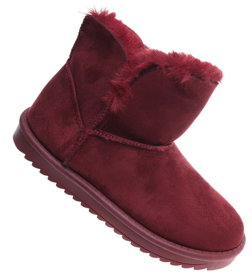 Bordowe kozaki śniegowce z futerkiem /E8-2 18359 T195/