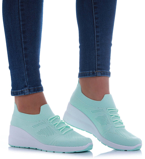 Zielone trampki damskie na koturnie /G6-2 17420  T196/