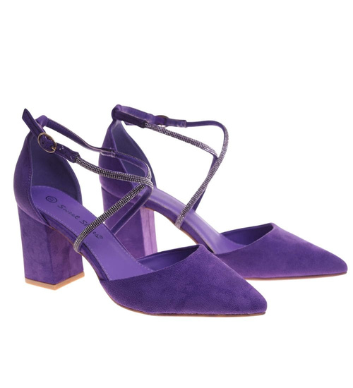 Fioletowe czółenka z paskiem na słupku /C6-2 17947 G152/