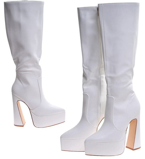 Białe kozaki damskie na platformie /A7-1 16914 G282/