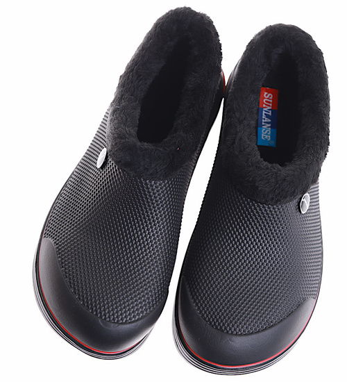 Czarne męskie kalosze piankowe z futerkiem /H2 17076  T291/