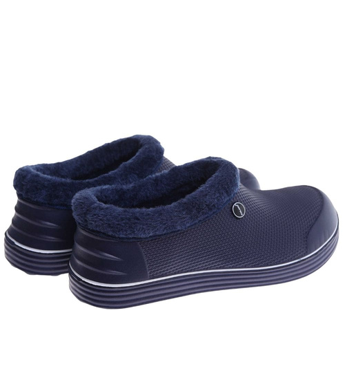 Męskie kalosze piankowe z futerkiem Granatowo białe /H2 18167 T291/