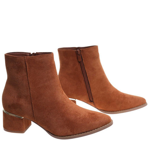Karmelowe zamszowe botki na niskim obcasie /A7-1 18320  W3/
