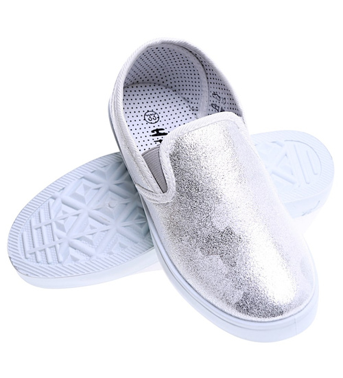 Wsuwane srebrne dziewczęce tenisówki slip on /B6-2 15593 T196/