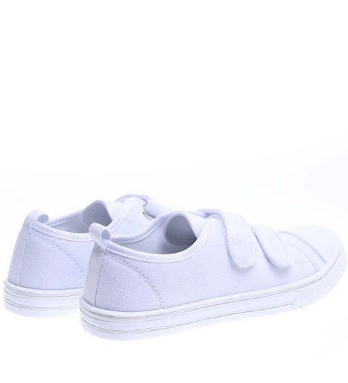 Białe damskie trampki z tkaniny na rzepy /D2-3 15804 T154/