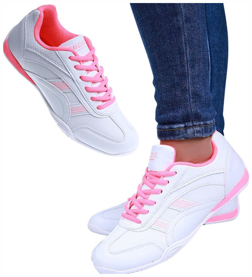 Biało różowe damskie buty sportowe /F4-3 14983 T242/