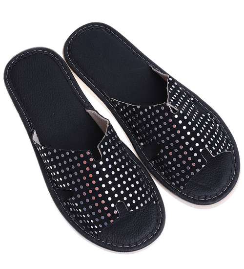 Skórzane domowe klapki kapcie Czarne /G4-1 14975 S194/