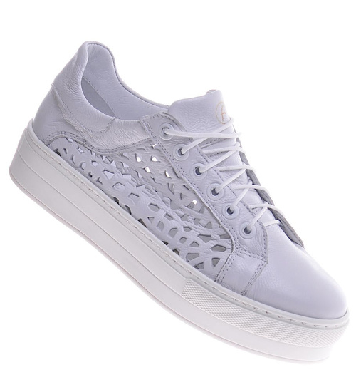 Ażurowe skórzane damskie trampki creepersy /E1-2 11582 F166/