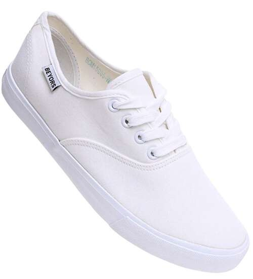 Sznurowane klasyczne niskie trampki męskie Ecru /A5-1 16021 S079/ Sznurowane klasyczne niskie trampki męskie Ecru /A5-1 16021 S079/