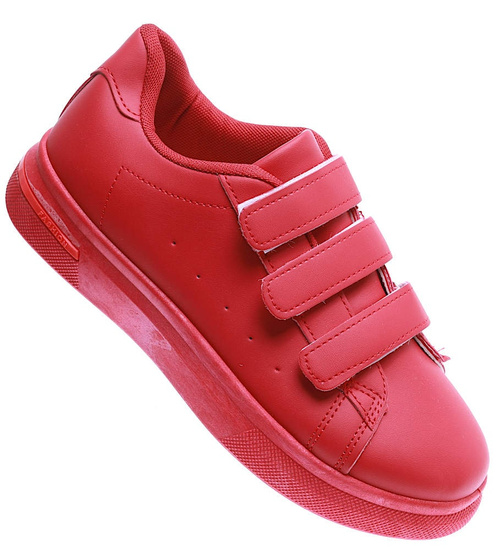 Czerwone damskie trampki na rzepy /E8-3 15712 T138/