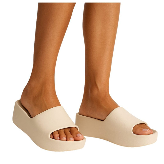 Beżowe wodoodporne klapki plażowe na platformie /A1-3 17849 G182/