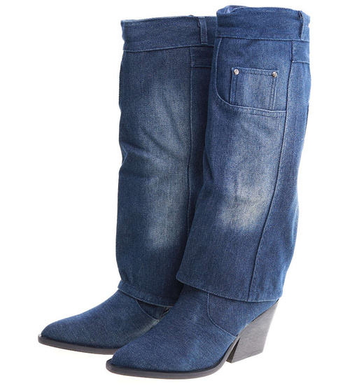 Jeansowe damskie kozaki na słupku /B5-2 14958 T108/