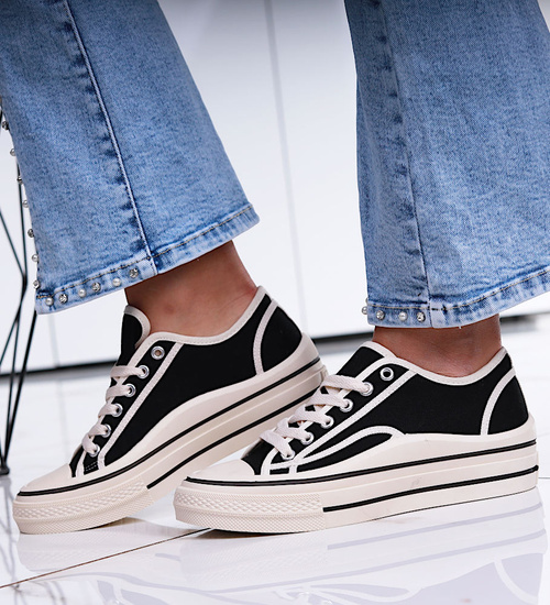 Czarne trampki damskie na platformie /A1-2 13961 S261/