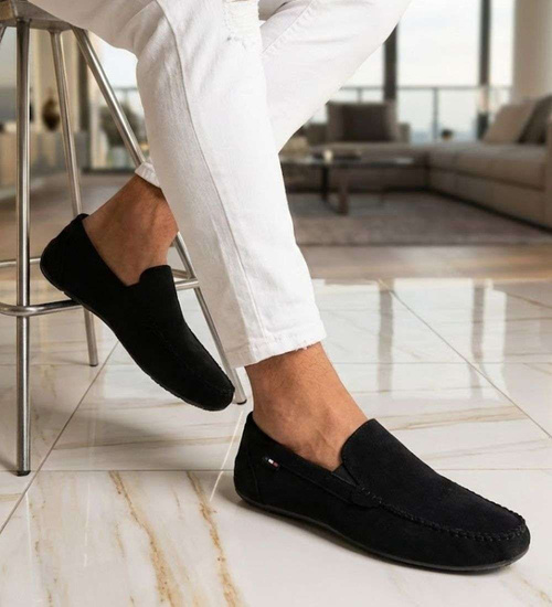 Czarne półbuty męskie zamszowe mokasyny /F6-2 16772 S395/