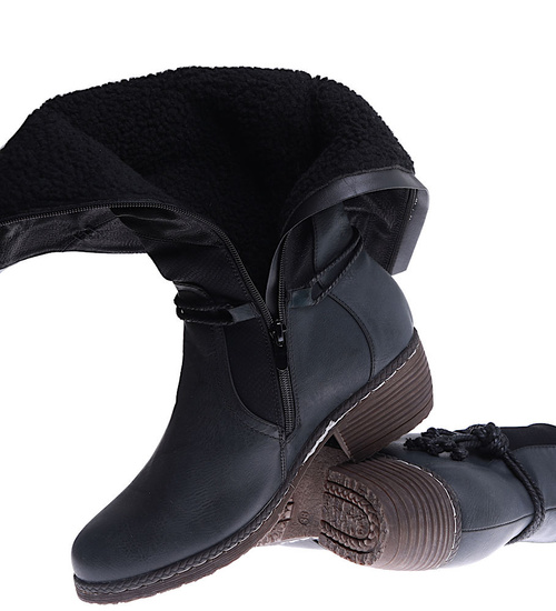 Ocieplane czarne kozaki damskie na niskim obcasie /F4-1 +h215271 T436/