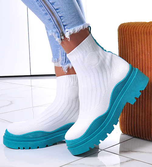 Damskie botki na grubej podeszwie White/Green /F7-2 12390 T490/