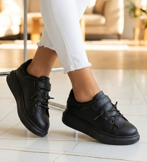 Czarne trampki dziewczęce na platformie /E7-3 14765 T513/