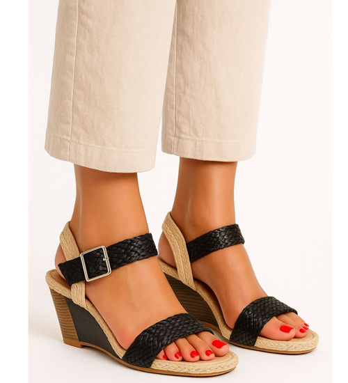 Czarne damskie sandały espadryle na koturnie /G5-3 16270 T192/