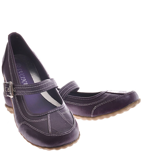 Purpurowe damskie półbuty z paseczkiem /C6-3 12334  T085/