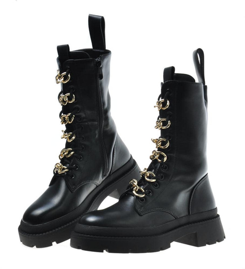 Damskie botki z eko skóry Czarne /F9-3 9565 S984/