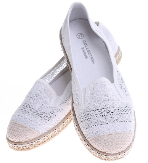 Białe koronkowe balerinki espadryle /D3-3 16151 T2/