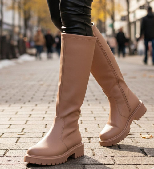 Kozaki damskie z suwakiem Khaki /A5-1 18153 T397/