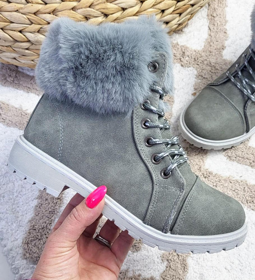 Grubo ocieplane damskie szare trapery /A4-3 15338 S598/