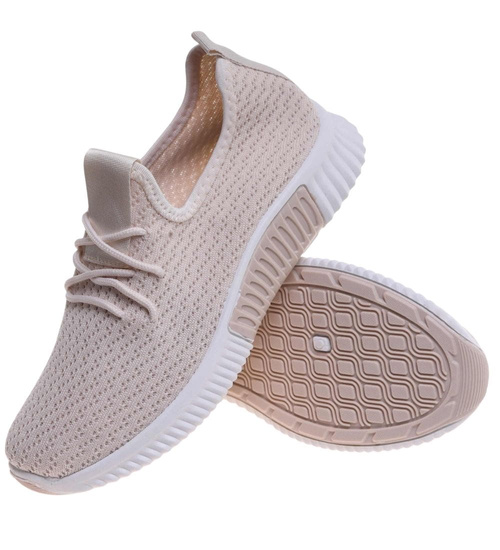 Wsuwane ażurowe beżowe buty sportowe /A7-1 17990 T281/
