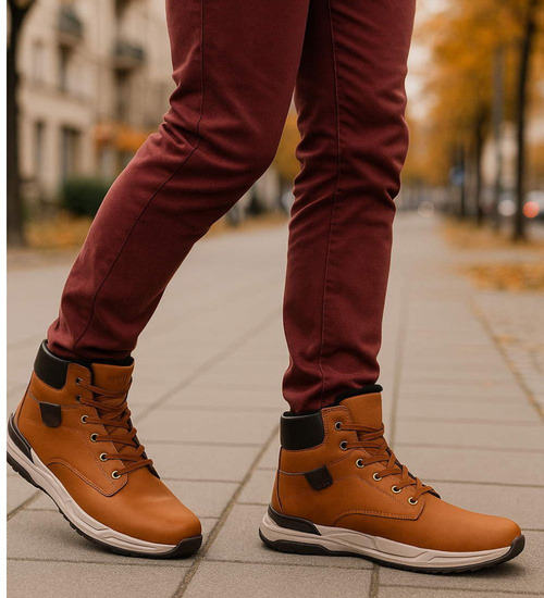 Camelowe męskie buty trekkingowe z wysoką cholewką /F1-1 15020 T522/