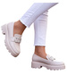 Wsuwane beżowe loafersy damskie /E2-3 14642 T680/