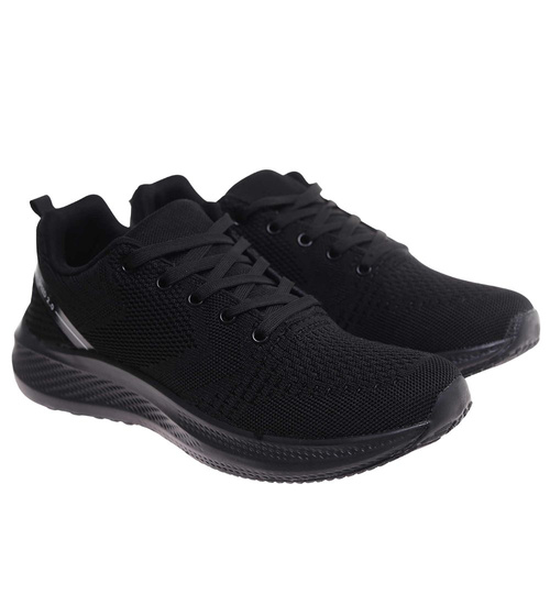 Sznurowane męskie czarne buty sportowe /C5-1 18002 GF483/