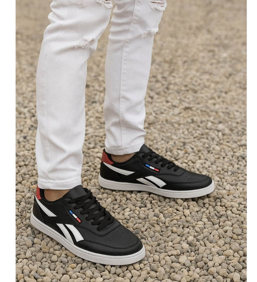 Sznurowane czarne trampki męskie /D1-2 18147 T226/