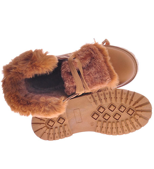 Kamelowe dziewczęce trapery z futerkiem /D6-2 12736 T492/