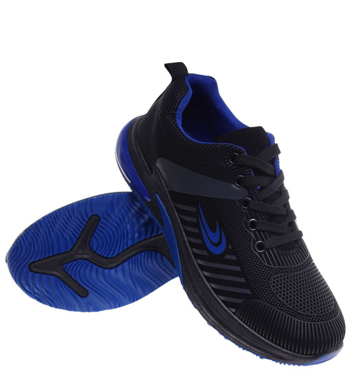 Sznurowane męskie czarno niebieskie buty sportowe /A2-1 18067 T286/