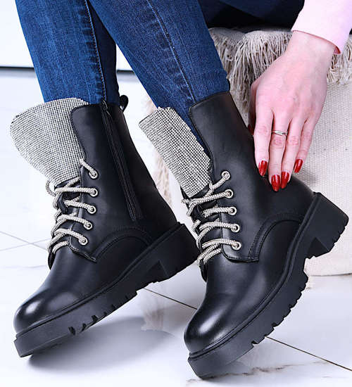 Czarne botki trapery z cyrkoniami /G4-3 14620 S103/ Czarne botki trapery z cyrkoniami /G4-3 14620 S103/