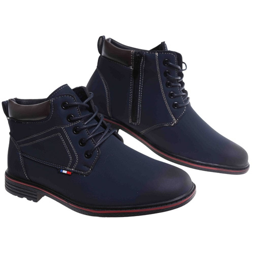 Ocieplane zimowe botki męskie Granatowe /D5-1 18458 T389/