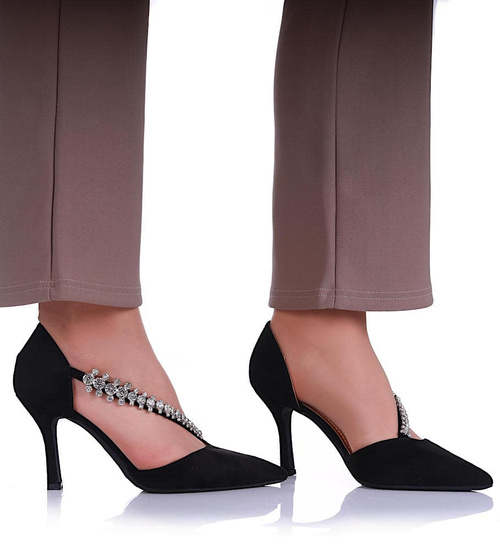 Czarne czółenka szpilki z cyrkoniami /G11-1 17212 G121/